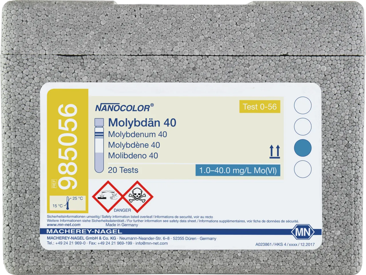 NANOCOLOR Molybdenum 40 tube test measuring range: 1.0-40.0 mg/L Mo(VI) 1.6-65.0 mg/L MoO42- sufficient for 20 determinations