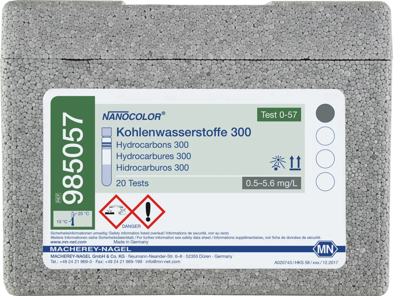 NANOCOLOR HC 300 (hydrocarbons) tube test measuring range: 0.5-5.6 mg/L KW 30-300 mg/kg KW sufficient for 20 determinations