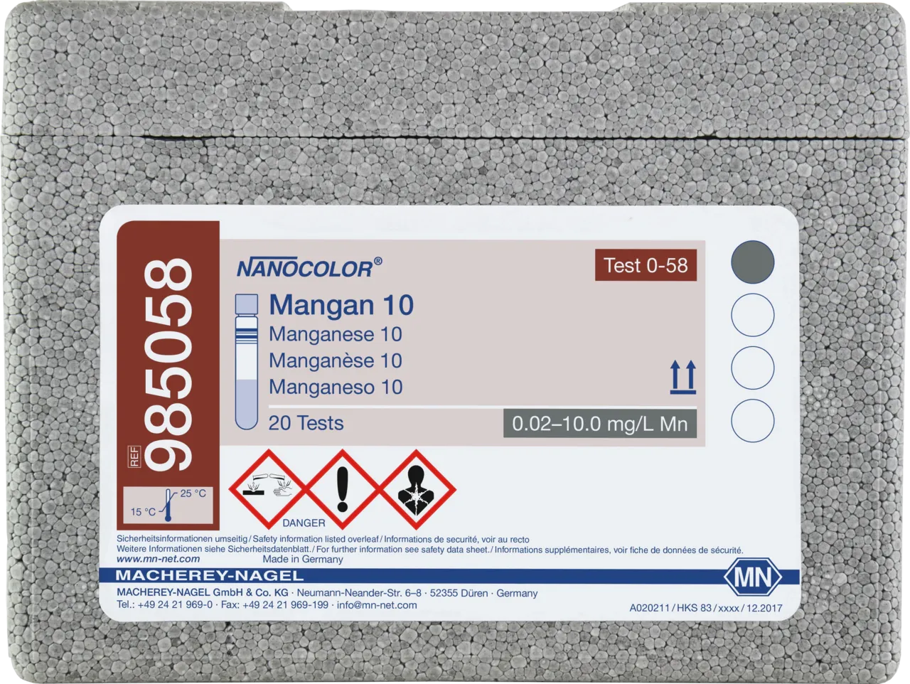 NANOCOLOR Manganese 10 tube test measuring range: 0.1-10.0 mg/L Mn 0.02-2.00 mg/L Mn sufficient for 20 determinations