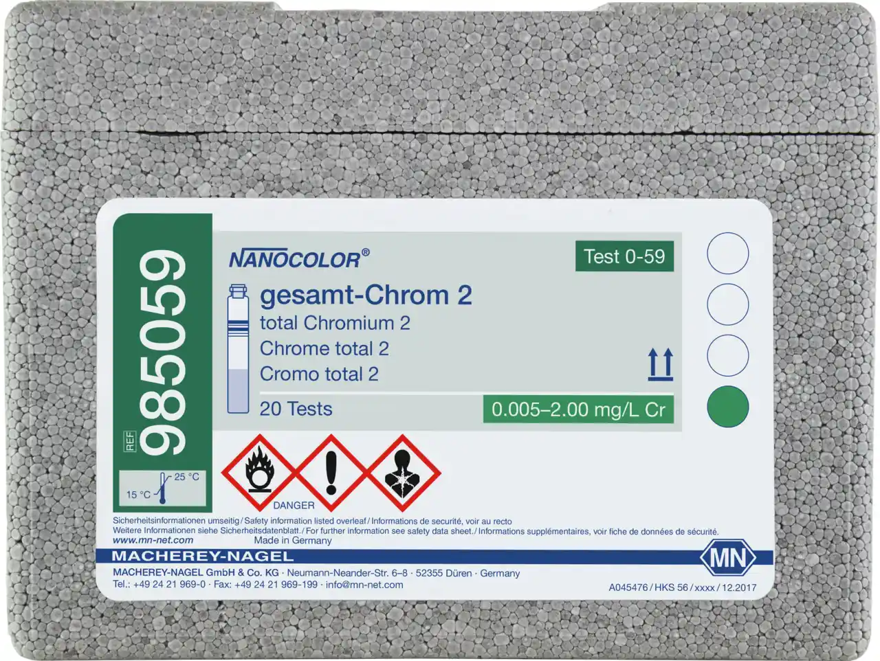 NANOCOLOR total Chromium 2 tube test measuring range: 0.05-2.00 mg/L Cr 0.005-0.500 mg/L Cr sufficient for 20 determinations