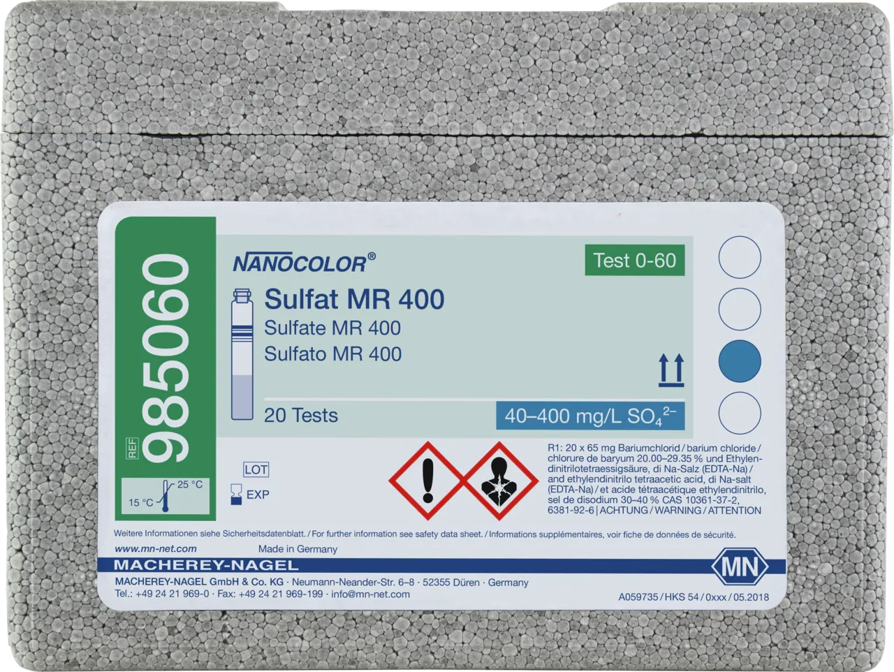 NANOCOLOR Sulfate MR 400 tube test measuring range: 40-400 mg/L SO42- sufficient for 20 determinations