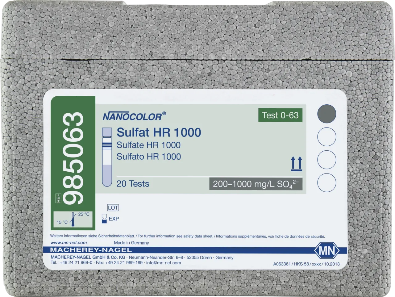 NANOCOLOR Sulfate HR 1000 tube test measuring range: 200 - 1000 mg/L SO42- sufficient for 20 determinations