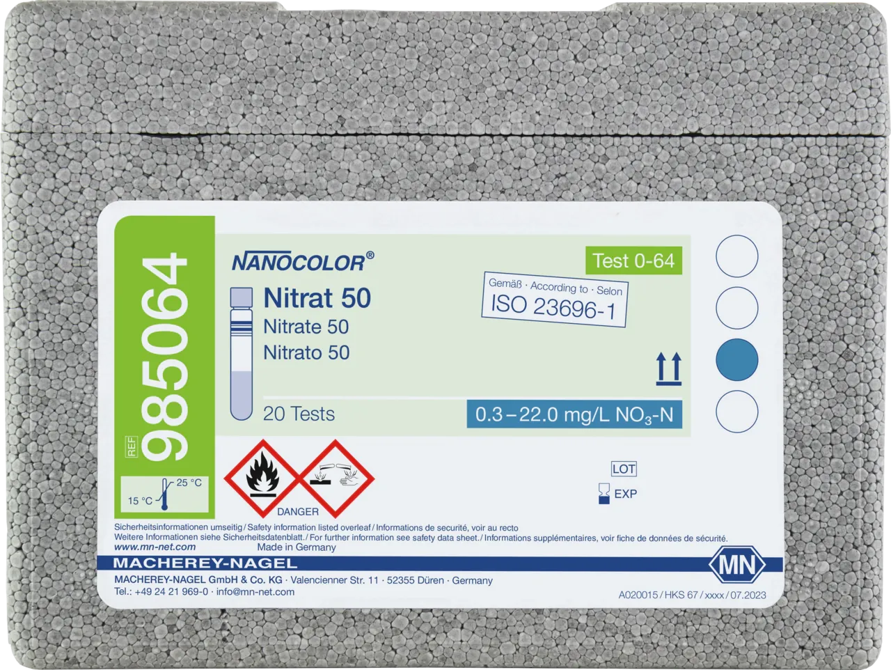 NANOCOLOR Nitrate 50 tube test measuring range: 0.3-22.0 mg/L NO3-N 2-100 mg/L NO3- sufficient for 20 determinations