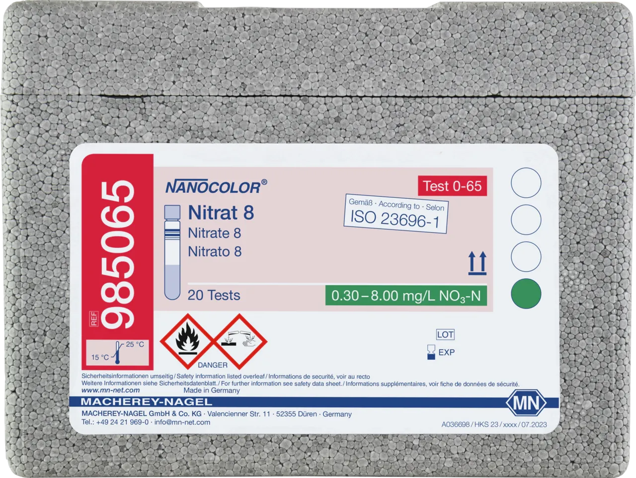 NANOCOLOR Nitrate 8 tube test measuring range: 0.30-8.00 mg/L NO3-N 1.3-35.0 mg/L NO3- sufficient for 20 determinations
