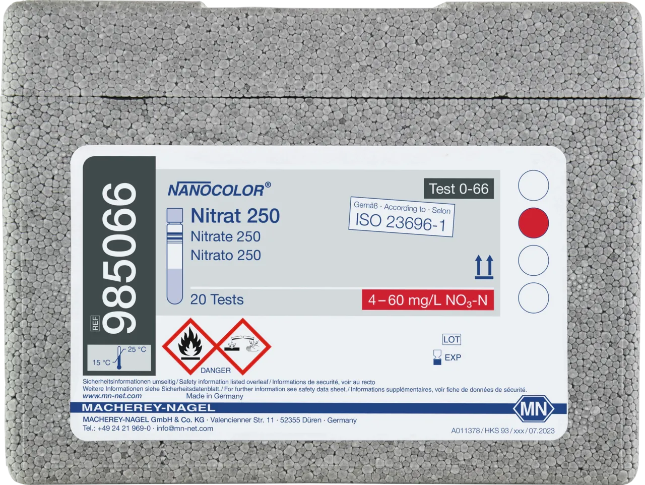 NANOCOLOR Nitrate 250 tube test measuring range: 4-60 mg/L NO3-N 20-250 mg/L NO3- sufficient for 20 determinations