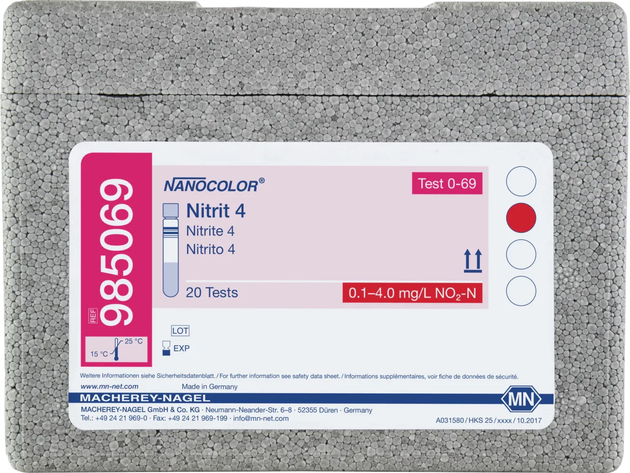 NANOCOLOR Nitrite 4 tube test measuring range: 0.1-4.0 mg/L NO2-N 0.3-13.0 mg/L NO2- sufficient for 20 determinations