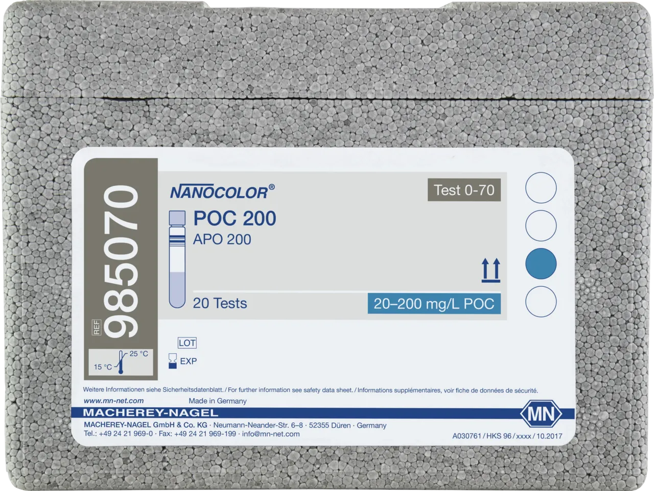 NANOCOLOR POC 200 tube test measuring range: 20-200 mg/L POC 2-40 mg/L KWI sufficient for 20 determinations
