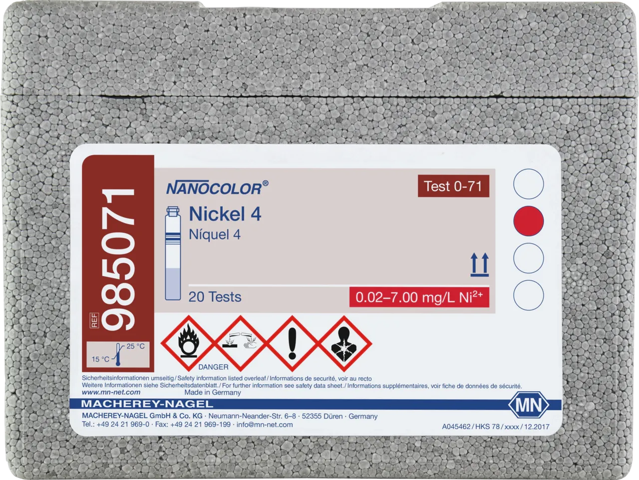 NANOCOLOR Nickel 4 tube test measuring range: 0.10-7.00 mg/L Ni2+ 0.02-1.00 mg/L Ni2+ sufficient for 20 determinations