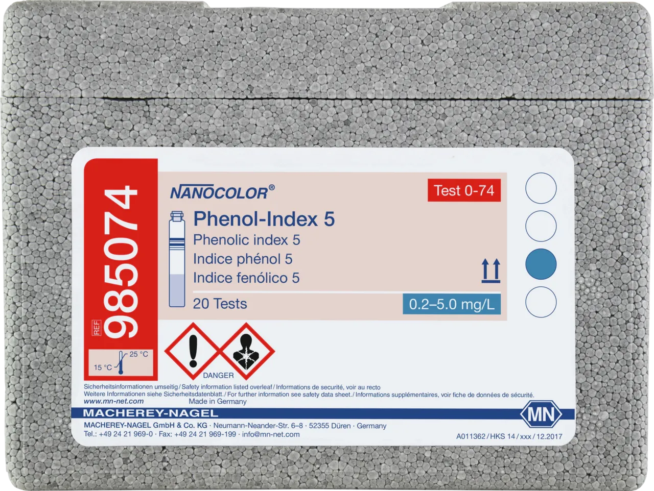 NANOCOLOR Phenolic index 5 tube test measuring range: 0.2-5.0 mg/L Phenol sufficient for 20 determinations