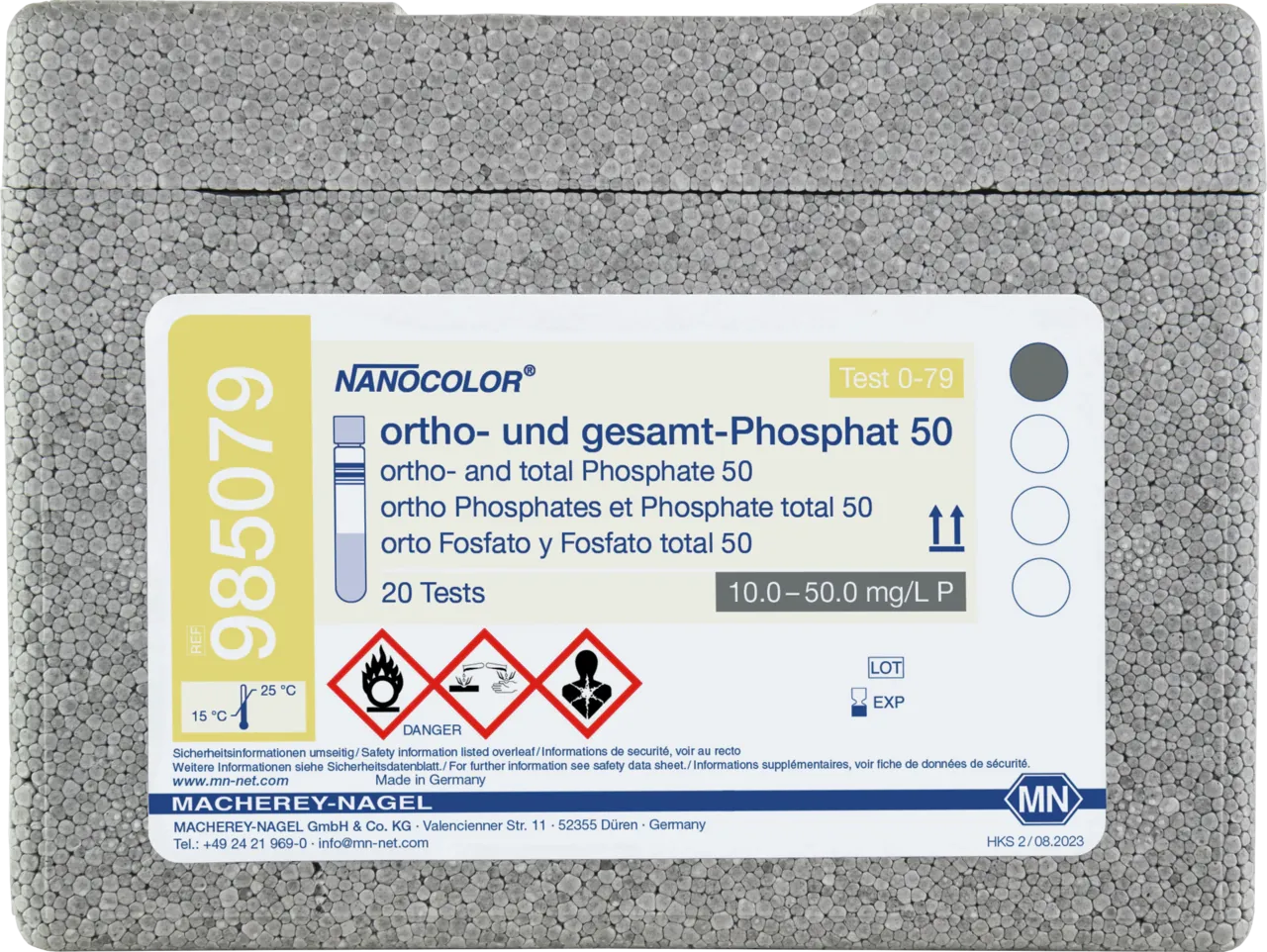NANOCOLOR ortho and total Phosphate 50 tube test measuring range: 10.0-50.0 mg/L P 30-150 mg/L PO43- sufficient for 20 determinations