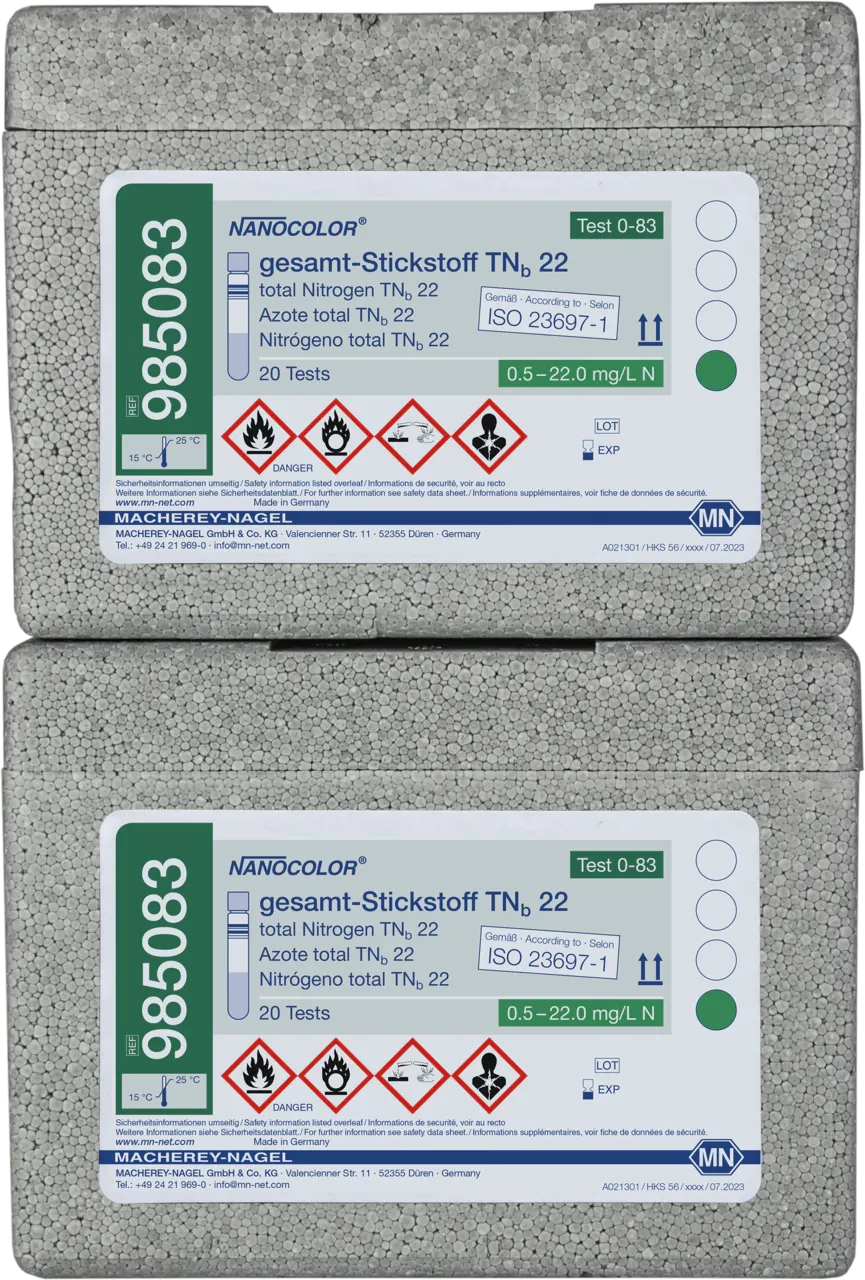NANOCOLOR total Nitrogen TNb 22 tube test measuring range: 0.5-22.0 mg/L N sufficient for 20 determinations double box consisting of box A and B in slipcase
