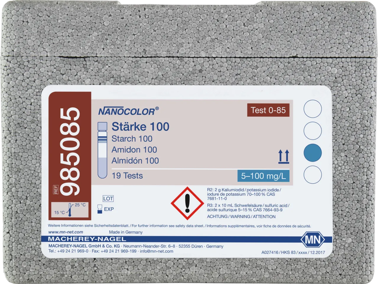 NANOCOLOR Starch 100 tube test measuring range: 5-100 mg/L starch sufficient for 19 determinations