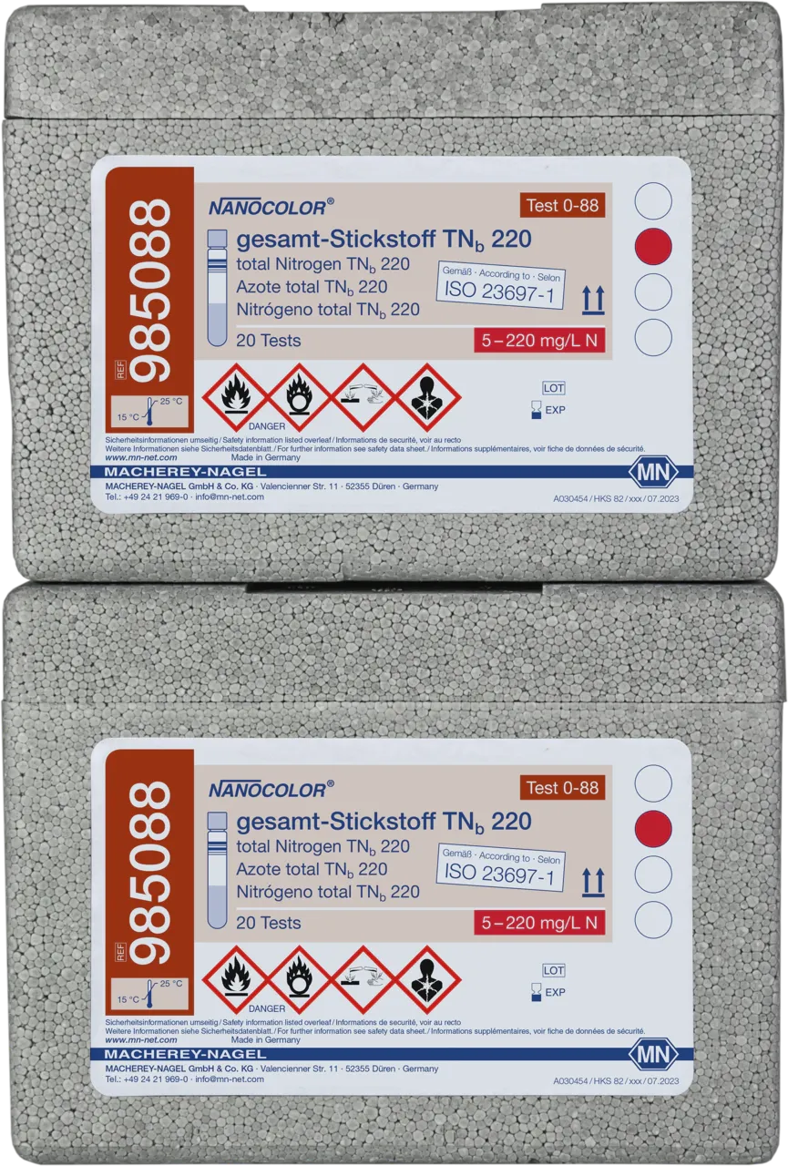 NANOCOLOR total Nitrogen TNb 220 tube test measuring range: 5-220 mg/L N sufficient for 20 determinations double box consisting of box A and B in slipcase