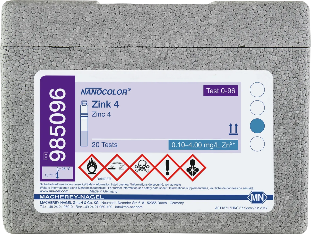 NANOCOLOR Zinc 4 tube test measuring range: 0.10-4.00 mg/L Zn2+ sufficient for 20 determinations