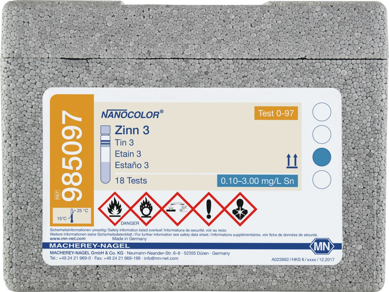 NANOCOLOR Tin 3 tube test measuring range: 0.10-3.00 mg/L Sn sufficient for 18 determinations