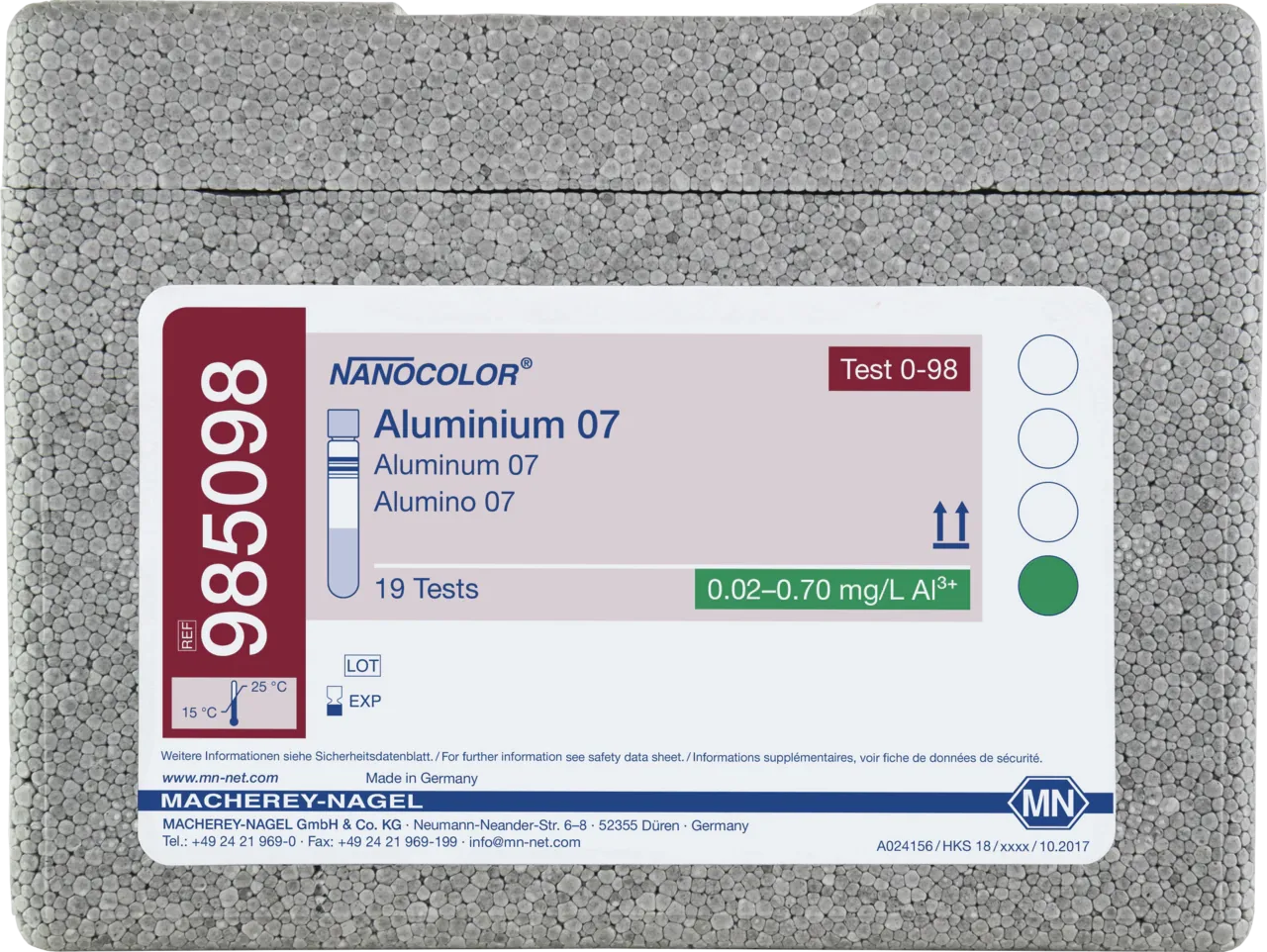 NANOCOLOR Aluminium 07 tube test measuring range: 0.02-0.70 mg/L Al3+ sufficient for 19 determinations