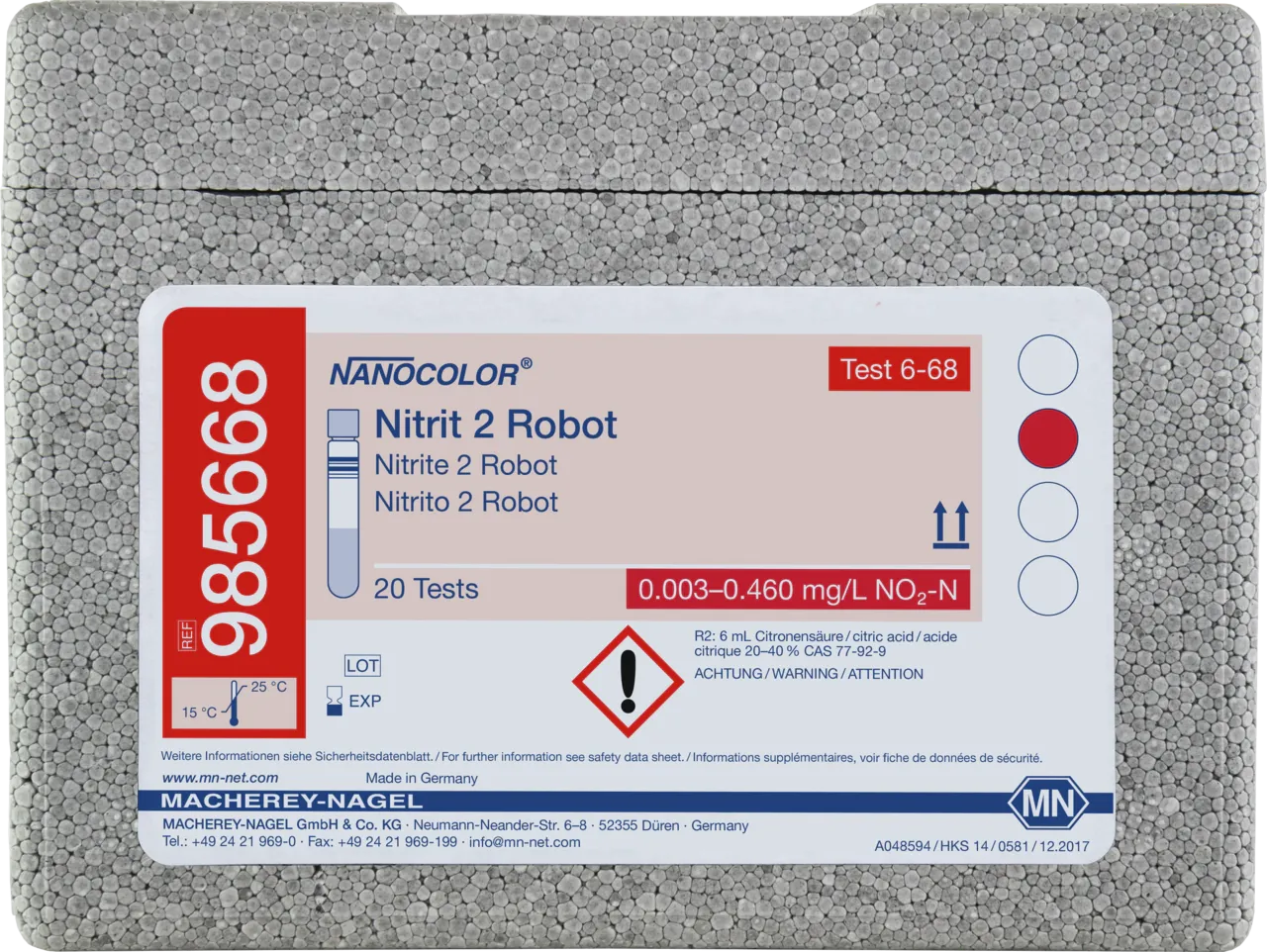 NANOCOLOR Nitrite 2 for examination on Skalar robots Tube test with Barcode pack of 20 tests