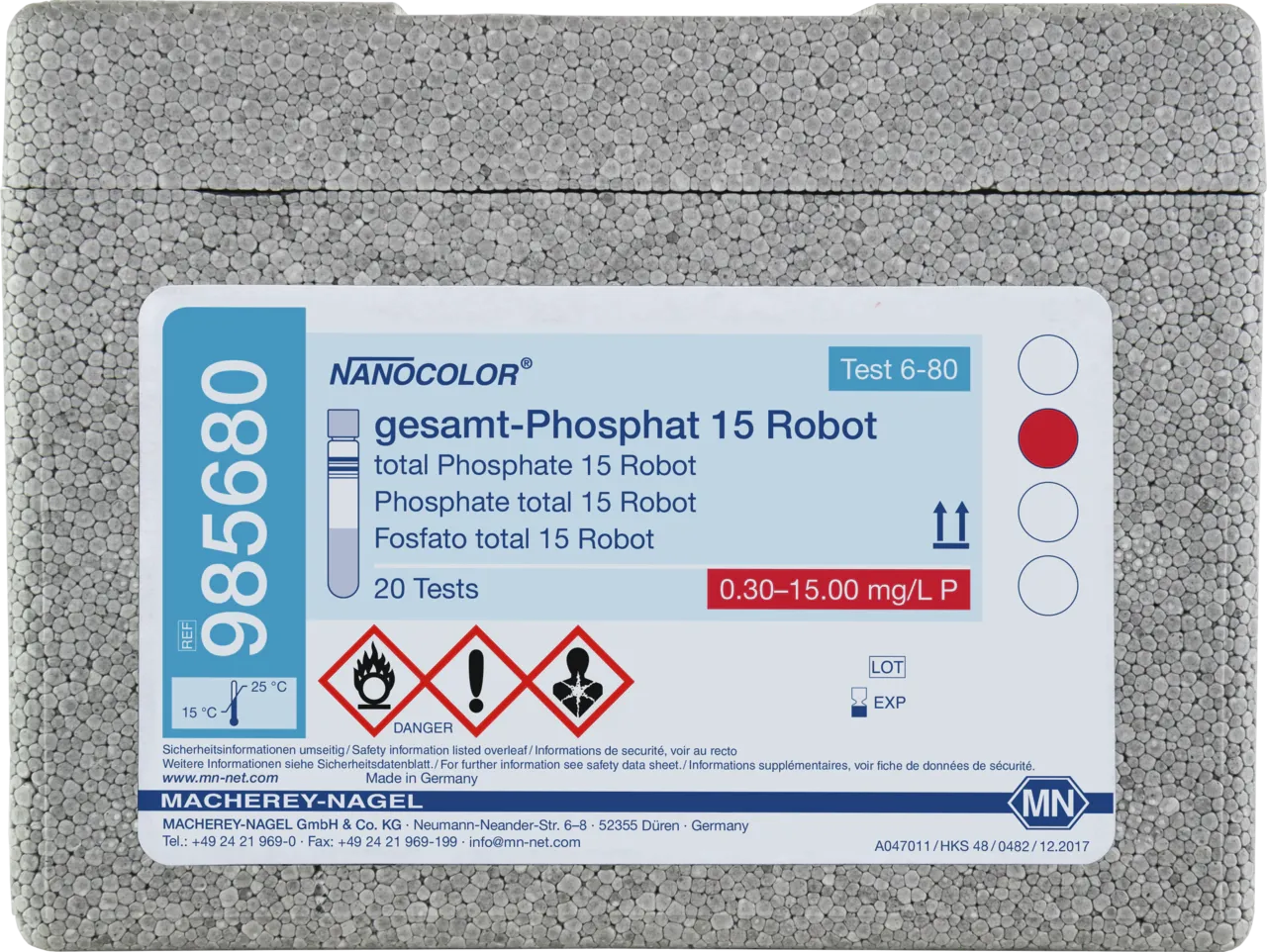 NANOCOLOR total Phosphate 15 for examination on Skalar robots Tube test with Barcode pack of 20 tests