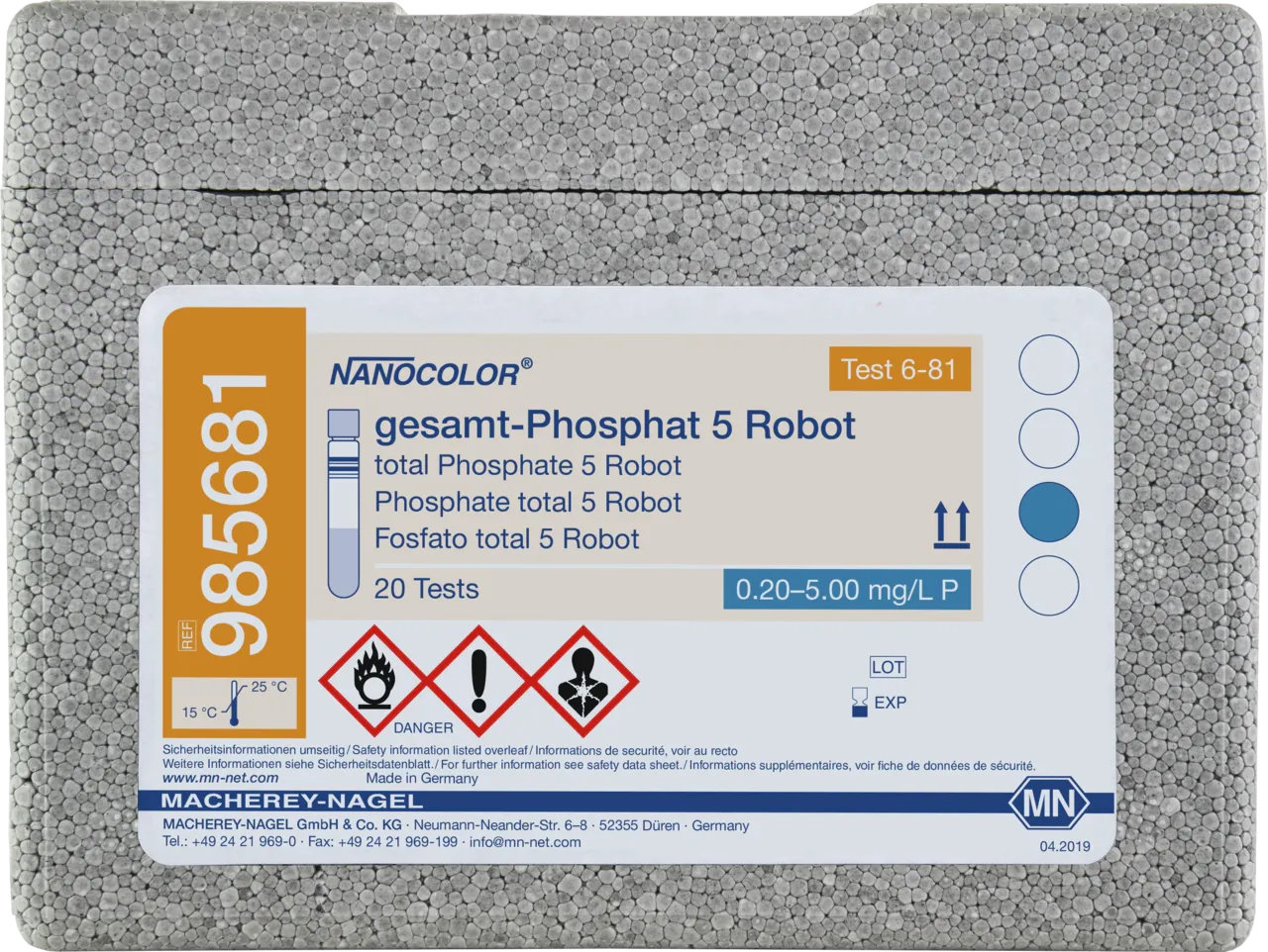 NANOCOLOR total Phosphate 5 for exemination on Skalar robots Tube test with Barcode pack of 20 tests