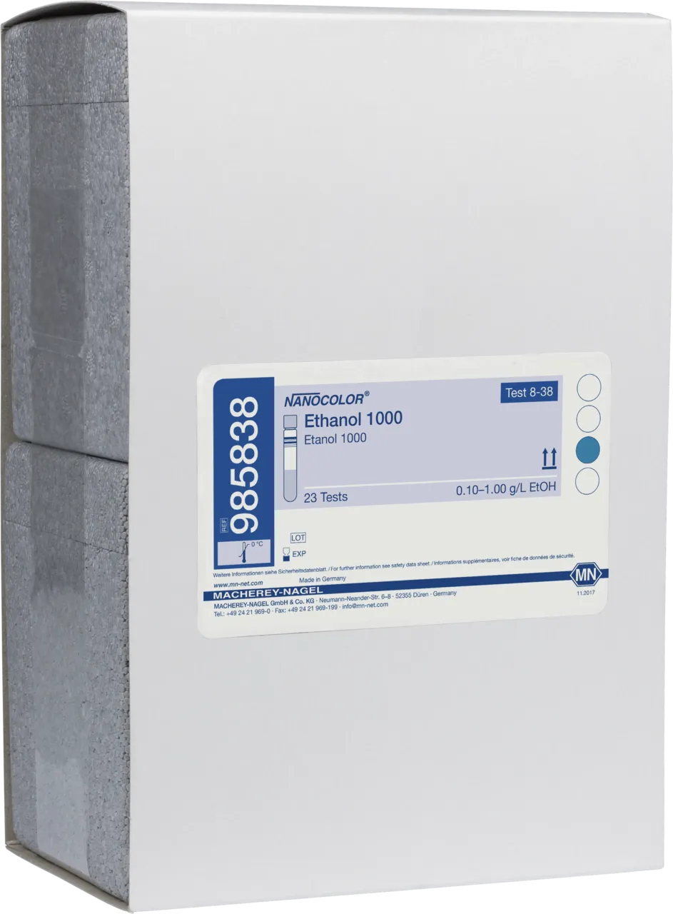NANOCOLOR Ethanol 1000 tube test measuring range: 0.10-1.00 g/L EtOH 0.013-0.130 Vol. % EtOH sufficient for 23 determinations