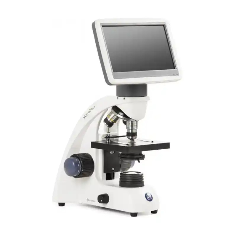 Euromex Microscope MicroBlue, MB.1001-LCD, 5.6 inch LCD screen, Achr. 4/10/S40x Lenses, DIN 35mm perf., 40x - 400x, LED 1W, simple specimen stage