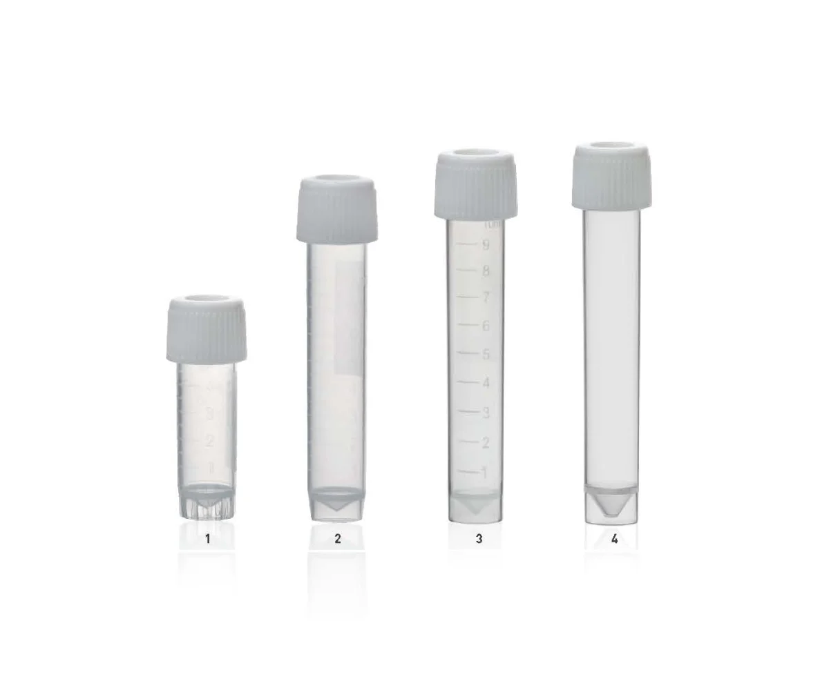 TRANSPORT TUBE WITH CONICAL BOTTOM/SELF-STANDING, PP MATERIAL, VOL.5ML/16X56.5MM, WITH FROSTED WRITING AREA AND MOLDED GRADUATION AT EVERY 1/2ML UP TO 5ML. CAP IN PE MATERIAL, TUBE AND CAP PACKED SEPARATELY IN SAME CARTON, GAMMA STERILIZE., Polyp