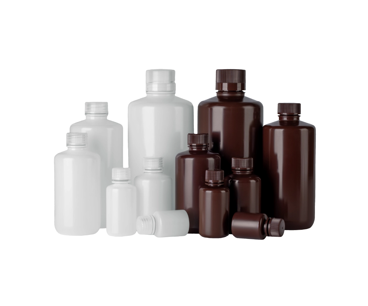 Solution bottle, narrow mouth, 1000ml packaging bottle, PP, amber, Polypropylene, 50/pk