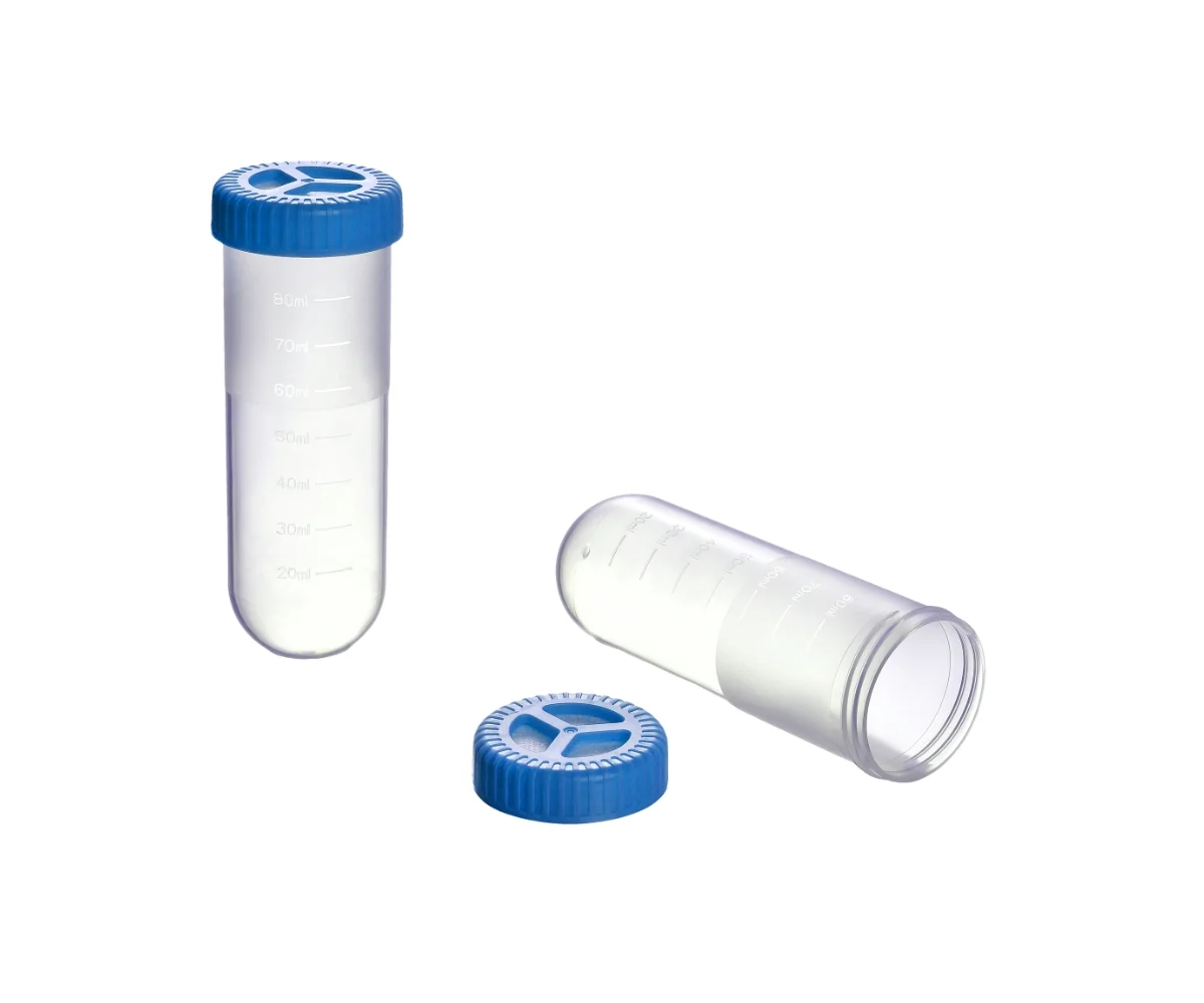 Bio reaction tubes, Bio-Reaction Tube, 100ml, round bottom, fluorescent blue filter membrane cap, sterilized, 25pcs/ pack, 300 pcs/ case, 25/pk