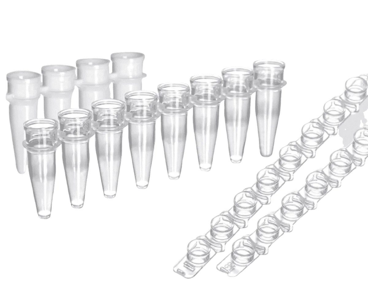 PCR strip tubes0.2mL, PCR tubes with single lid, 8 strips, Natural, no-Sterilizaon, 125Qty/Bag, 1250Qty/Case, 125/pk