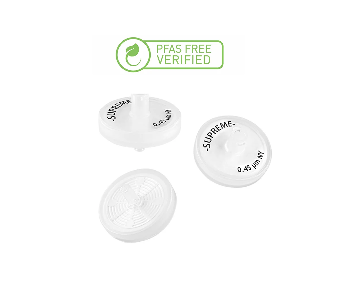 PFAS Free, ABLUO SUPREME Syringe Filter 25mm, FLL/MLS - PP GF/F/RC 0.7/0.22μm CLR 10/PK