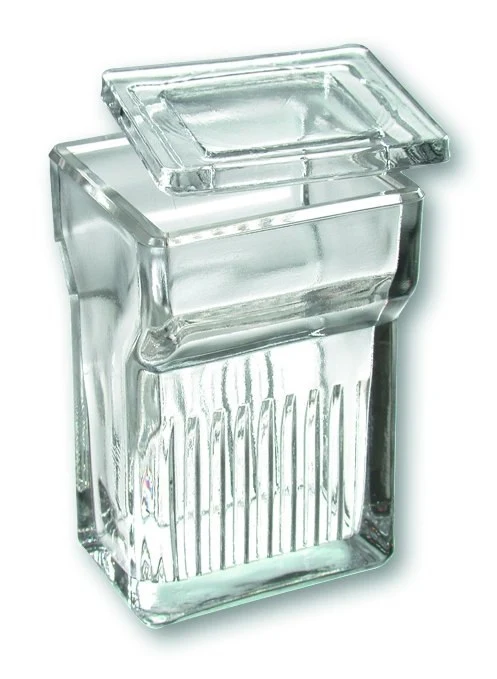 Hellendahl staining dish, with wide upper section, soda glass