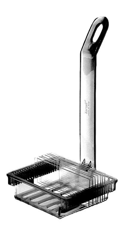 Staining rack PP, 86 x 70 x 21 mm, with horizontal tray, for 20 slides 76 x 26 mm