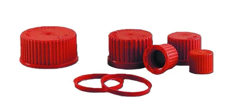 Screw caps and Outlet rings, PBT, red, Screw caps red