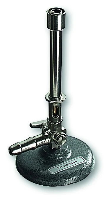 Bunsen gas burner with stopcock and pilot flame, for natural gas