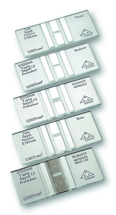 Haemacytometer acc. Malassez, without CE, double ruling, incl. 2 cover glasses and plastic box