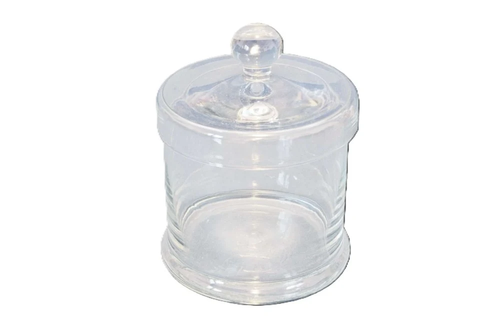 Jars for cotton wool, soda glass, with foot., 80 mm