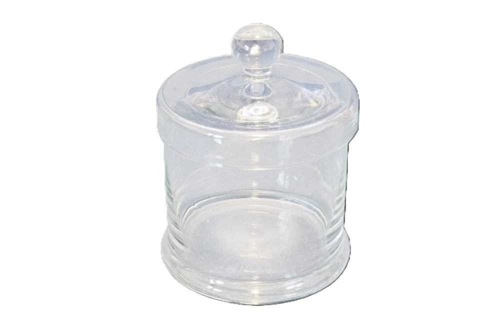 Jars for cotton wool, soda glass, with foot., 150 mm