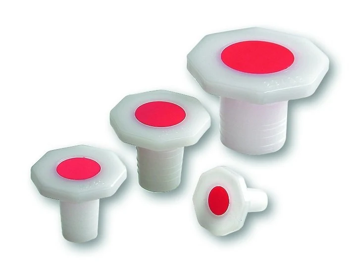PE-HD stopper with octagonal shaped head, color: natural with red dot, nominal size (NS) 7/16
