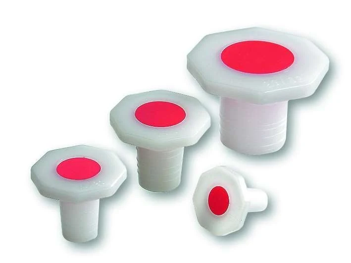 PE-HD stopper with octagonal shaped head, color: natural with red dot, nominal size (NS) 19/26