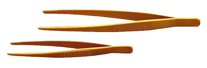 Forceps, POM, length 250 mm, yellow, blunt, elastic yellow, blunt, elastic