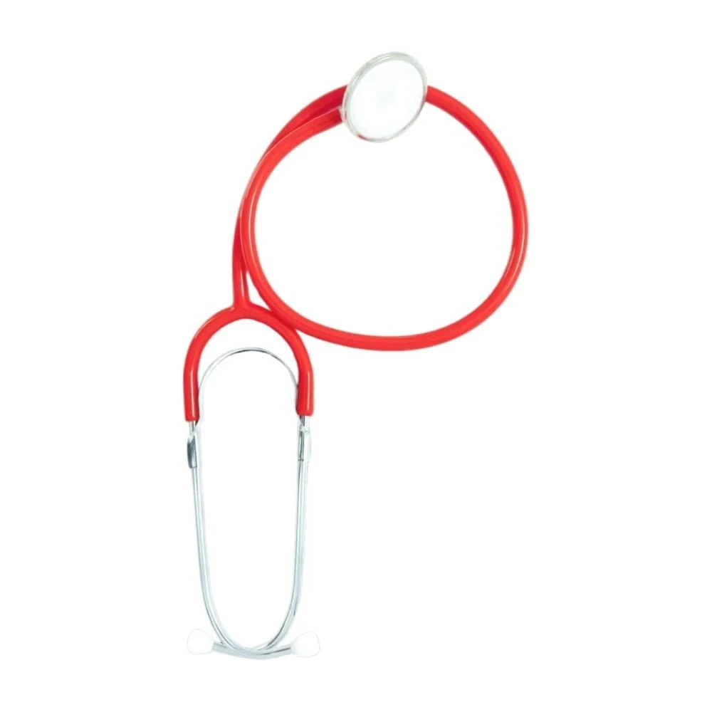 Stethoscope with red tube, normal type, with single breast-piece