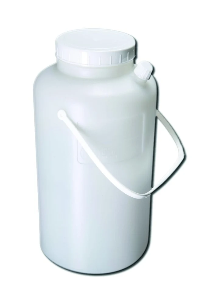 Container, volume 2,5 L, PE, 24 hours urine, graduated, tight closing cap, autoclavable, with handle and spout