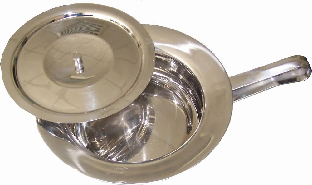Bed pan round,with knobbed lid, ø 31 cm, stainless steel 18/8, handle approx. 17 cm