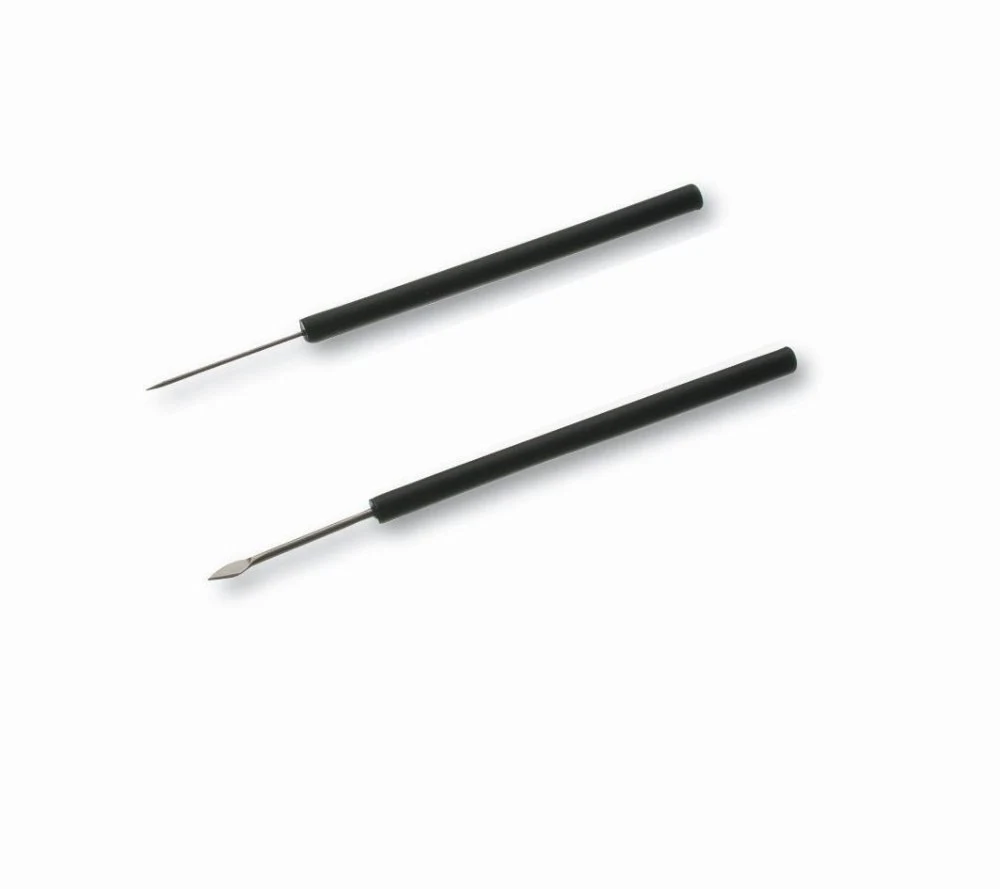 Dissecting needles, pointed, 14 cm, with plastic handle