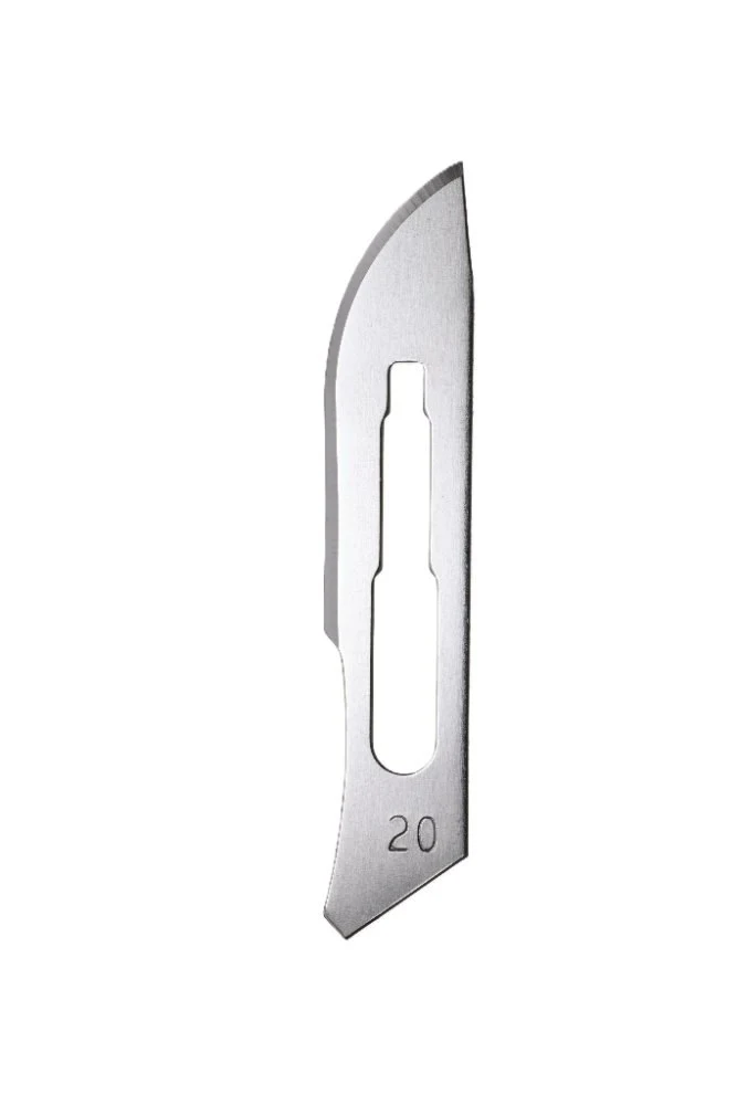 Scalpell-blades No.20, single packed, sterile, carbon steel, for handle no. 4