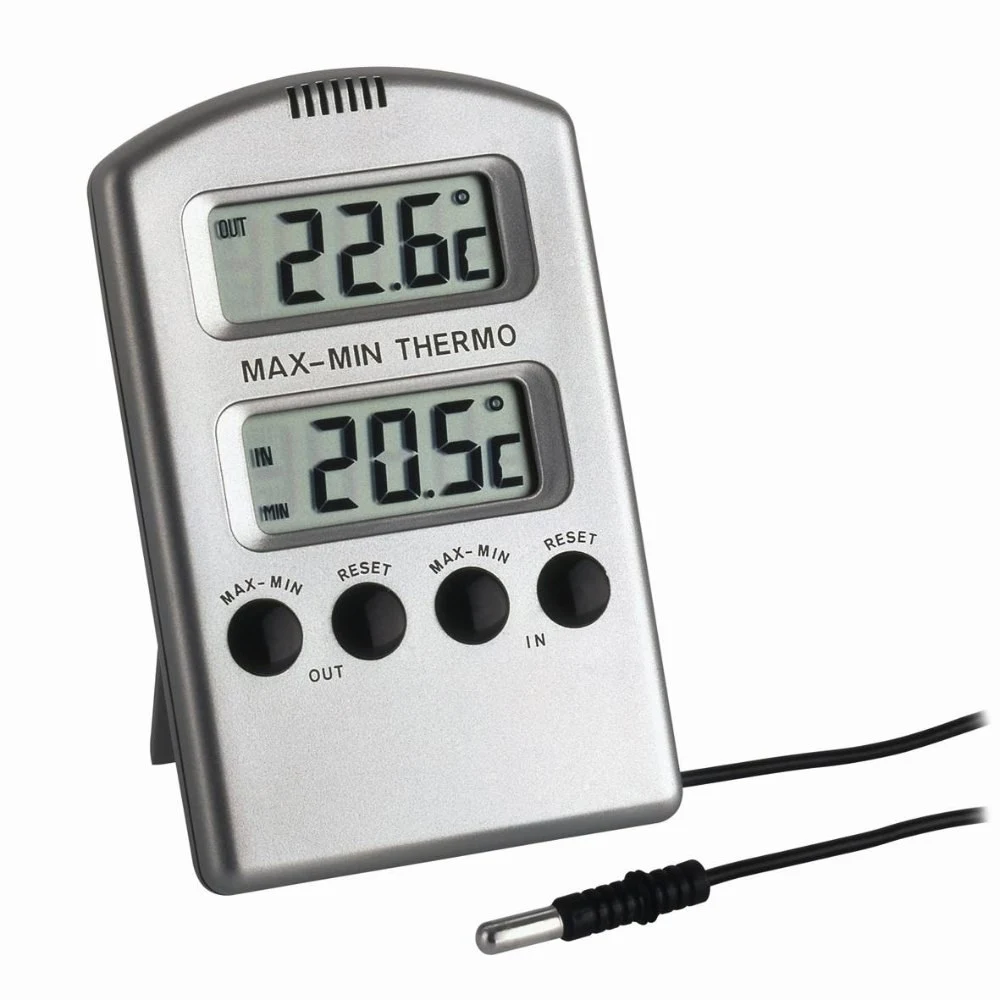 Maxima-Minima thermometer, electronical, in- and outside temperature, °C/°F, silver-metallic, incl. battery