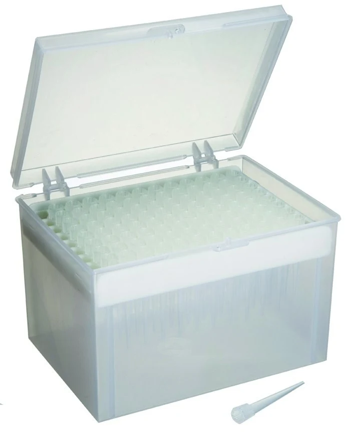 Pipette tips in rack, sterile, with sterile filter tips, Gilson/Eppend. cristall