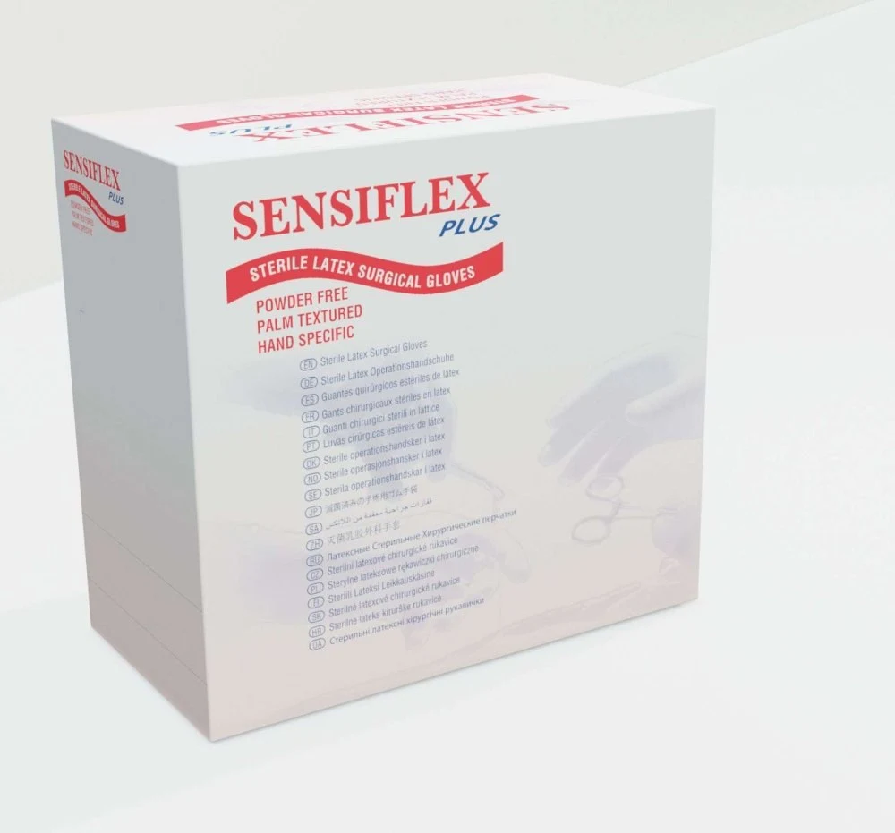 Sensiflex Plus Latex Surgical Powder Free Gloves, size 8, sterile, polymer coated