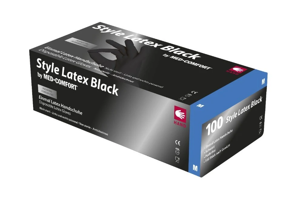 Latex examination gloves, black, size S