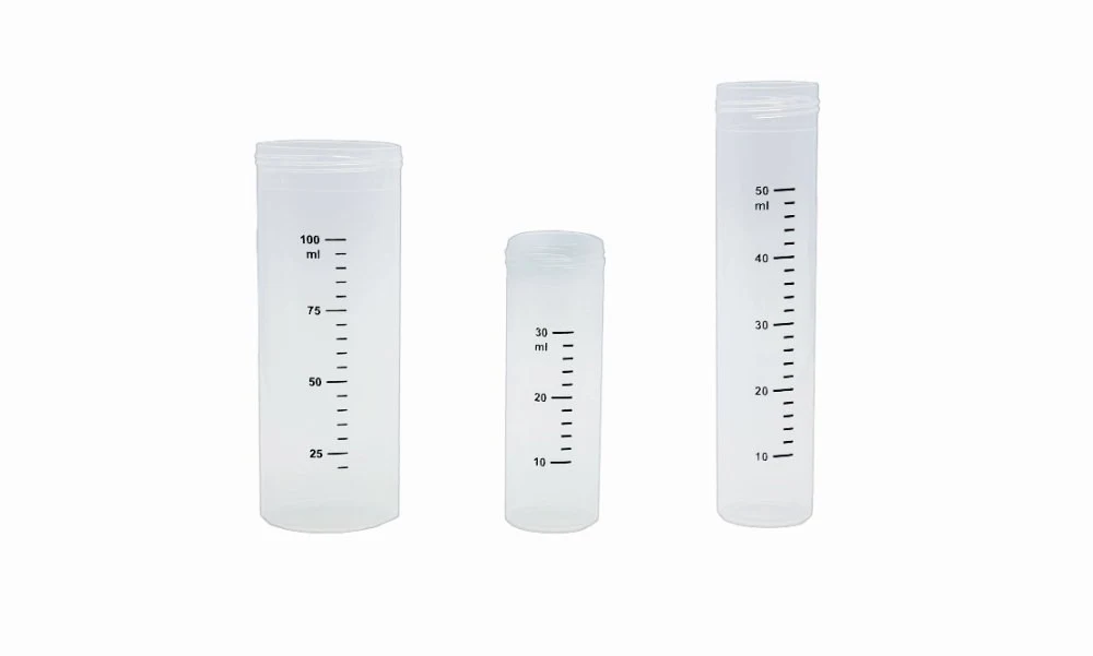 Container 30 x 85 mm, flat bottom, with graduation, 40 ml, PP, transparent